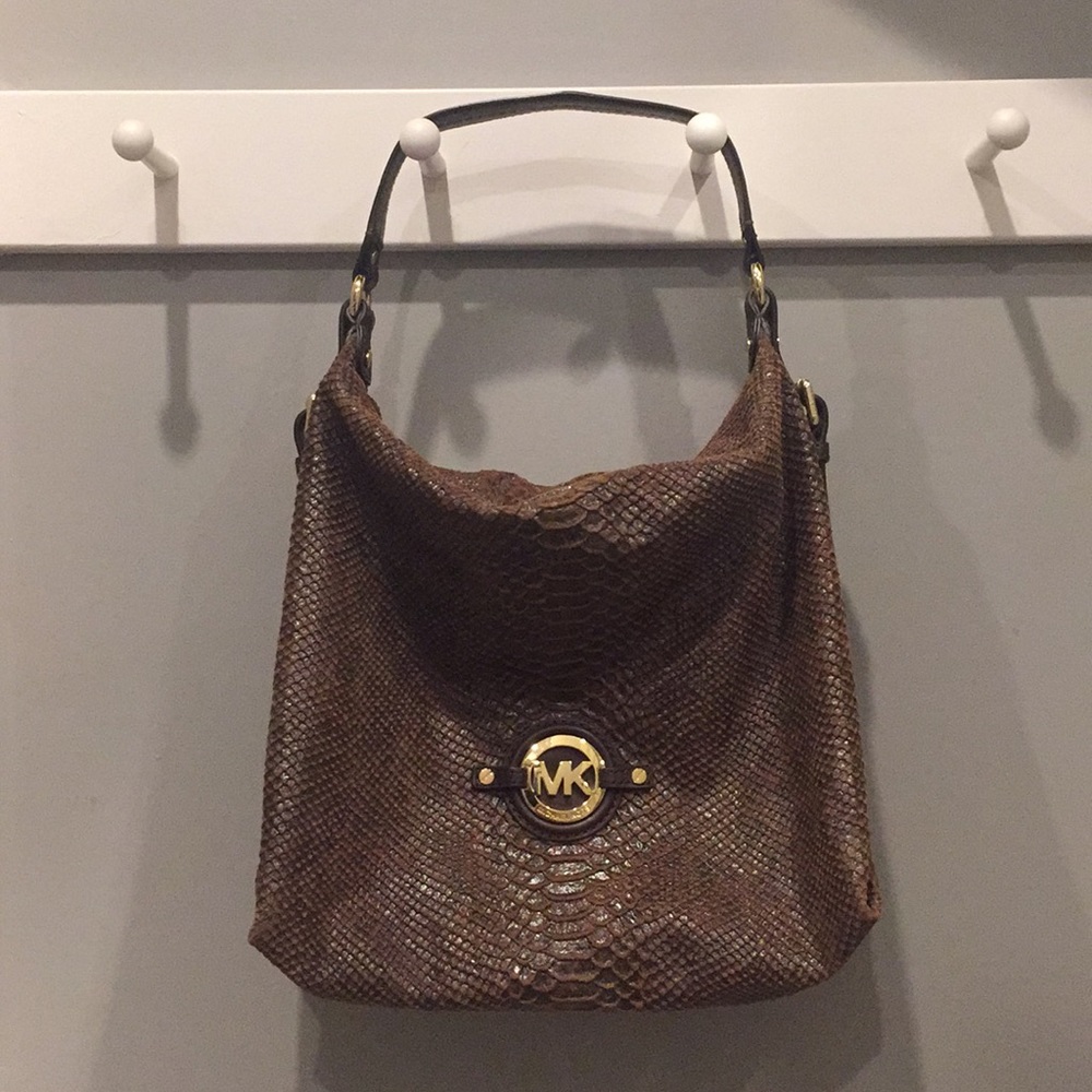 Michael Kors Brown Textured Python Shoulder Bag - image 1